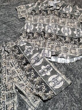 VTG 90s DPS New York 2 Piece Set M Black Gray Baroque Scroll Print Shirt Shorts